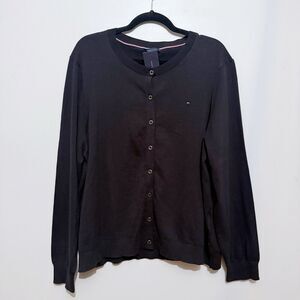 NEW Tommy Hilfiger Women's XXL Black Knit Crewneck Cardigan Sweater Prep Coastal
